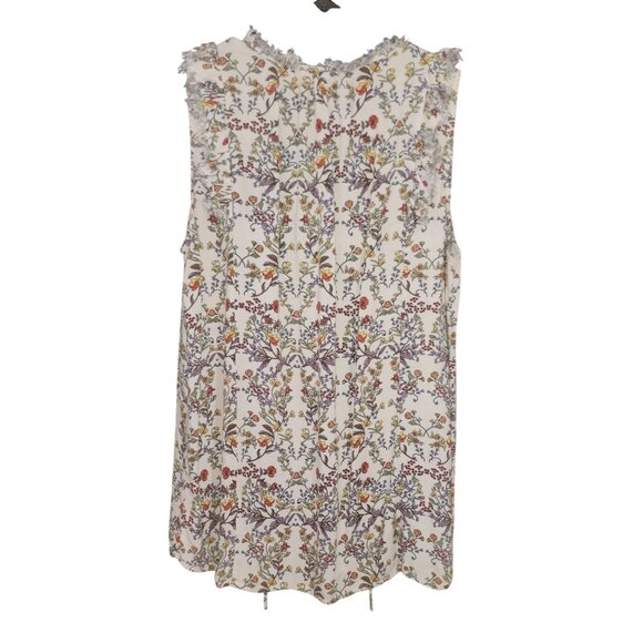 Floral Sleeveless V-Neck Blouse With Ruffle Trim By Pleione Anthropologie L/G - Picture 9 of 14
